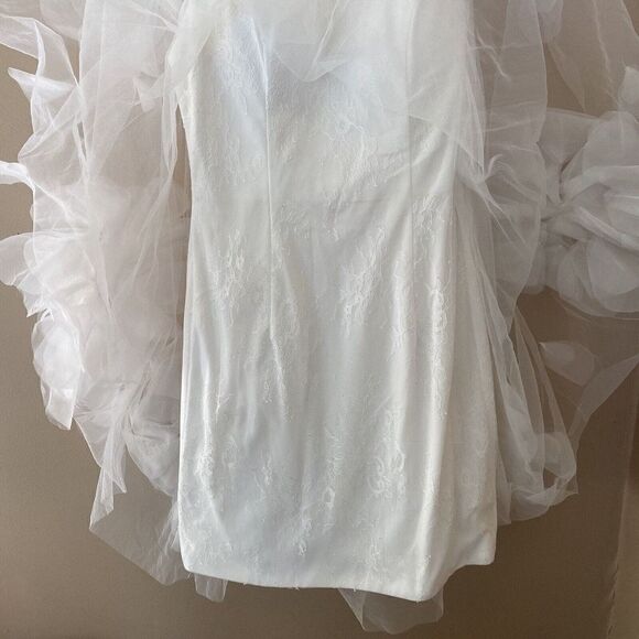 Mac Duggal Sz 2 White Halter Neck Flowy Petal A Line Mini Dress $698 NWT - Picture 8 of 10